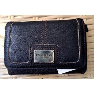 Relic Black Leather Brown Stitching Snap Front Credit Card ID Wallet 5.5x3.5